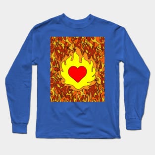 Flames Burning Heart On Fire Long Sleeve T-Shirt